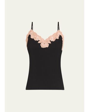 Natori Lace-Trim Jersey Camisole Top - Black