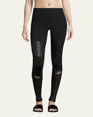 Alo Yoga High-Waist Moto Sport Leggings With Mesh Panels - Black