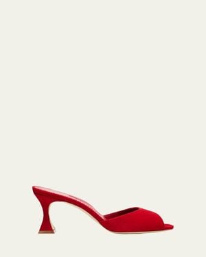 Manolo Blahnik 70Mm Jadaron Suede Pedestal Mules - Red