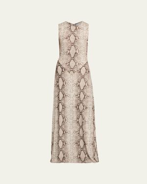 Ronny Kobo Uzina Sleeveless Python-Print Maxi Dress - Natural