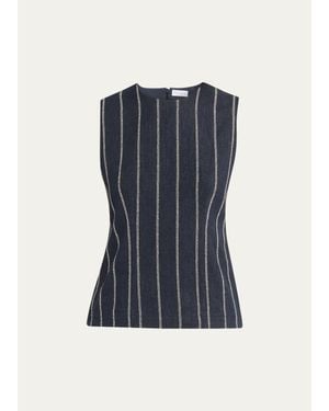 Brunello Cucinelli Double Pinstriped Denim Sleeveless Top - Blue
