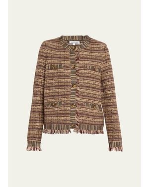 Veronica Beard Sariyah Striped Wool-Blend Knit Jacket - Natural