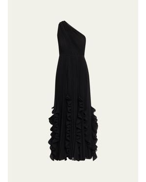 Kobi Halperin Iris Pleated Asymmetric Gown - White