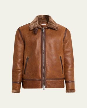 Brunello Cucinelli B3 Pilot Shearling Aviator Jacket - Brown