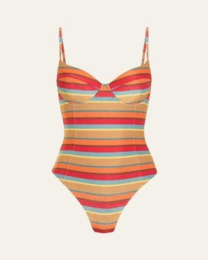 Ramy Brook Jayda Glitter Striped One-Piece Swimsuit - Red
