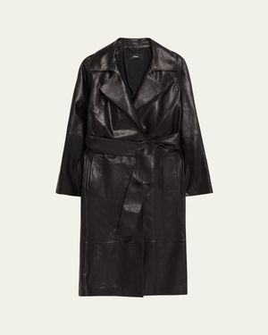 Arma Yava Wrap-Front Leather Coat - Black