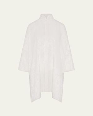 Eskandar Wide A-Line Double Stand Collar Shirt - White
