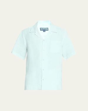 Vilebrequin Linen Pocket Camp Shirt - Blue