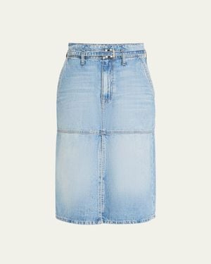 Brandon Maxwell Cecilia Belted Denim Midi Skirt - Blue