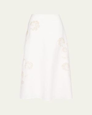 Twp The A-Line Embroidered Linen Skirt - Natural