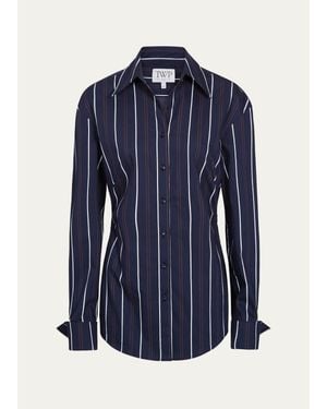 Twp The Night We Met Striped Cotton-Blend Shirt - Blue