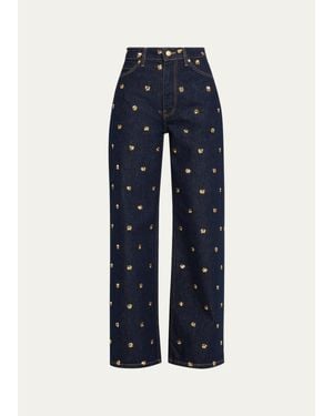 Ulla Johnson The Willow Embellished Wide-Leg Jeans - Blue