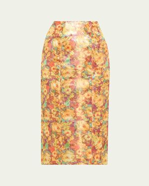 Markarian Tammy Metallic Floral Jacquard Midi Skirt