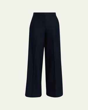 Max Mara High-Rise Wool Pique Jersey Wide-Leg Pants - Blue