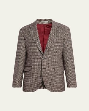 Brunello Cucinelli Enamel-Button Pied De Poule Sport Coat - Brown