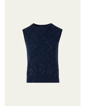 Akris Sequined Wool-Cashmere Sleeveless Sweater - Blue