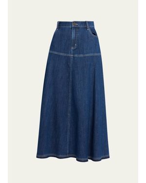 Kobi Halperin Ysabelle A-Line Cotton Denim Midi Skirt - Blue