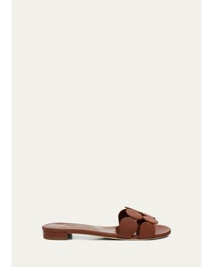 Manolo Blahnik Circle-Cut Leather Slide Sandals - Brown