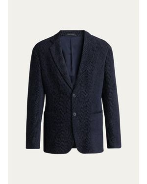 Giorgio Armani Chevron Jacquard Single-Breasted Sport Coat - Blue