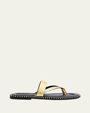 Dries Van Noten Croc-Effect Leather Flat Thong Sandals - Natural