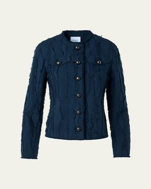 Akris Punto Fringed Wave Cotton Jacquard Jacket - Blue