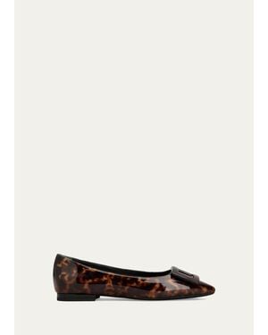 Roger Vivier Gommettine Turtle Printed Leather Ballerina Flats - White