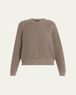 Eileen Fisher Crewneck Cotton-Cashmere Thermal Knit Top - Natural