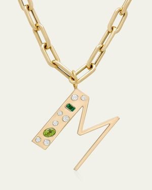 Audrey C. Jewelry 14K Custom Bespoke Initial Necklace With Diamonds, Emeralds And Peridot, 18"L - Metallic