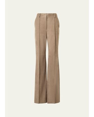 Akris Pintuck Suede Wide-Leg Pants - Natural