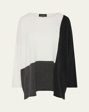 Eskandar Color Block Cashmere Bateau-Neck Sweater (Long Length) - White