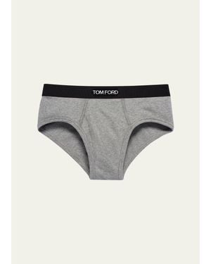 Tom Ford Jacquard Logo Cotton Briefs - Gray