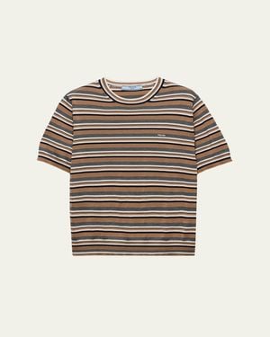 Prada Short-Sleeve Striped Jersey T-Shirt - Natural
