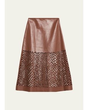 Twp The A-Line Leather Skirt With Laser Cutouts - Brown