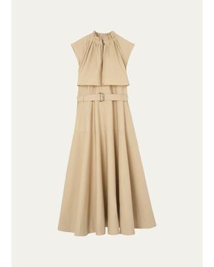 Burberry Jessica Sleeveless Belted Cotton Poplin Midi Dress - Natural