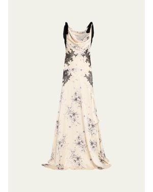 Cinq À Sept Hand-Sketched Floral Cowl-Neck Gown - Natural