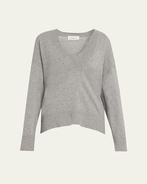 Brandon Maxwell Rivers V-Neck Cashmere Sweater - Gray