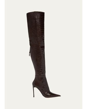 Tom Ford Vertigo 105Mm Croc-Embossed Leather Boots - White