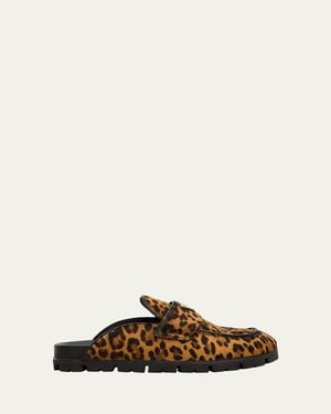 Prada Calf Hair Triangle Logo Mules - Natural