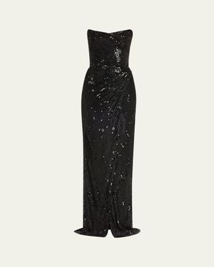 Monique Lhuillier Strapless Bead & Sequin Column Gown - Black