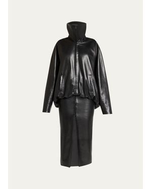 Balenciaga High Collar Blouson Skirted Jacket - Black