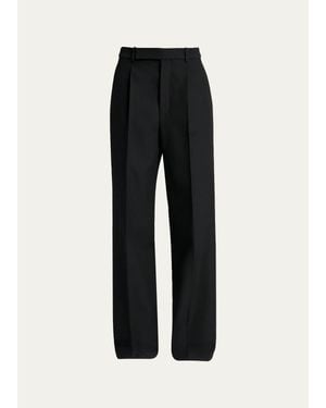 Saint Laurent Wool Grain De Poudre Straight-Leg Pants - Black