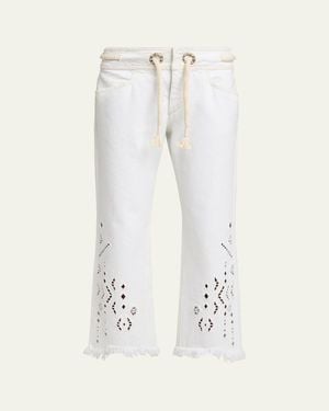 Isabel Marant Alison Embroidered Crop Jeans - White