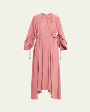 Lanvin Gathered Charmeuse Long-Sleeve Maxi Dress - Pink