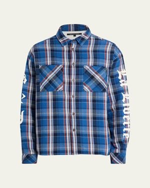 Cout de la Liberte Plaid Flannel Oversized Button-Down Shirt - Blue