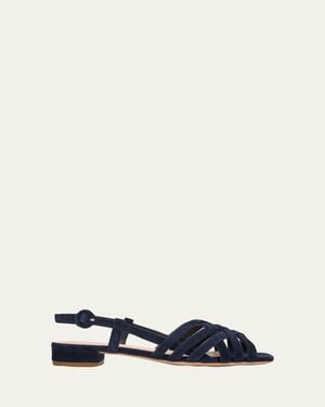 Loeffler Randall Woven Suede Flat Slingback Sandals - Blue