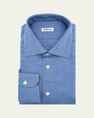Kiton Micro-Pattern Cotton Dress Shirt - Blue