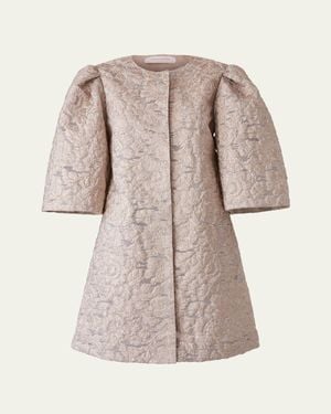 Carolina Herrera Metallic Floral Brocade 3/-Sleeve Coat - Natural