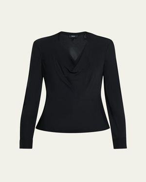 Theory Draped Long-Sleeve Silk Blouse - Blue