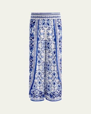 Alice + Olivia Larissa Smocked Open Pleat Pants - Blue