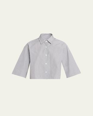 Maria McManus Cropped Short-Sleeve Button-Down Shirt - Gray